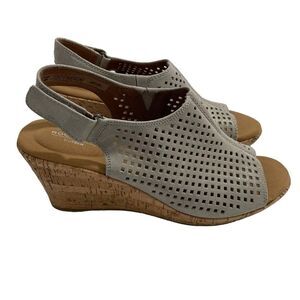 NEW Rockport Briah Perforated Slingback Wedge Leather Sandals‎ Shoes Size 8.5